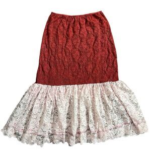 Vtg guy laroche Red Pink Lace Skirt Romantic Vampire Sz M